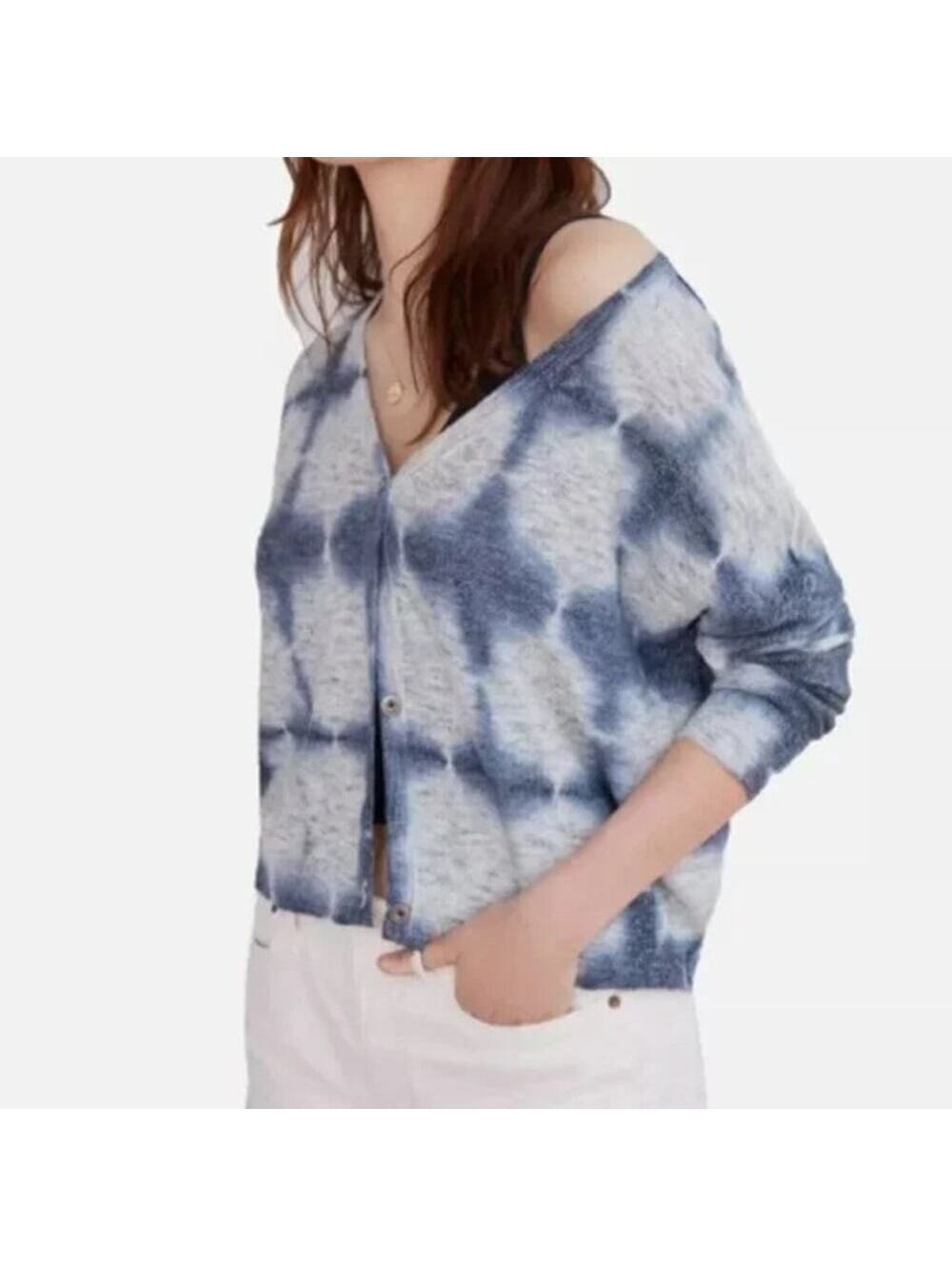 Anthropologie Pilcro EUC Women's Blue Tie-Dye Cardigan Sweater S